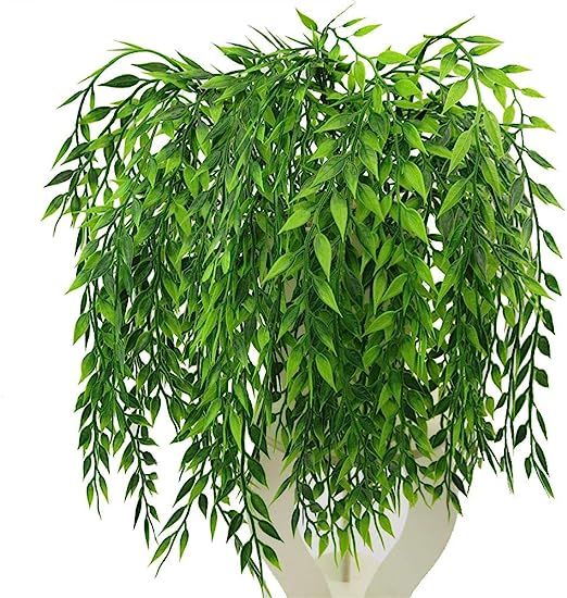 Artificial Weeping Willow, Plastic Plants Greenery Leaves Fake Hanging Vine Faux Ivy Garland UV R... | Amazon (US)