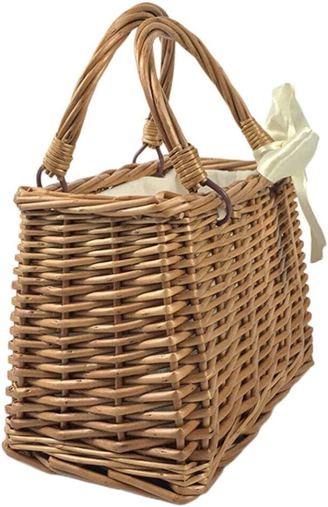 Wicker Handbag Bow Rattan Woven Bag Straw Bags Top Handle Wicker Baskets Purse Handbags Boho Styl... | Amazon (US)