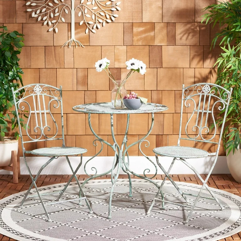 SAFAVIEH Semly 3-Piece Iron Outdoor Bistro Set, Antique Green | Walmart (US)