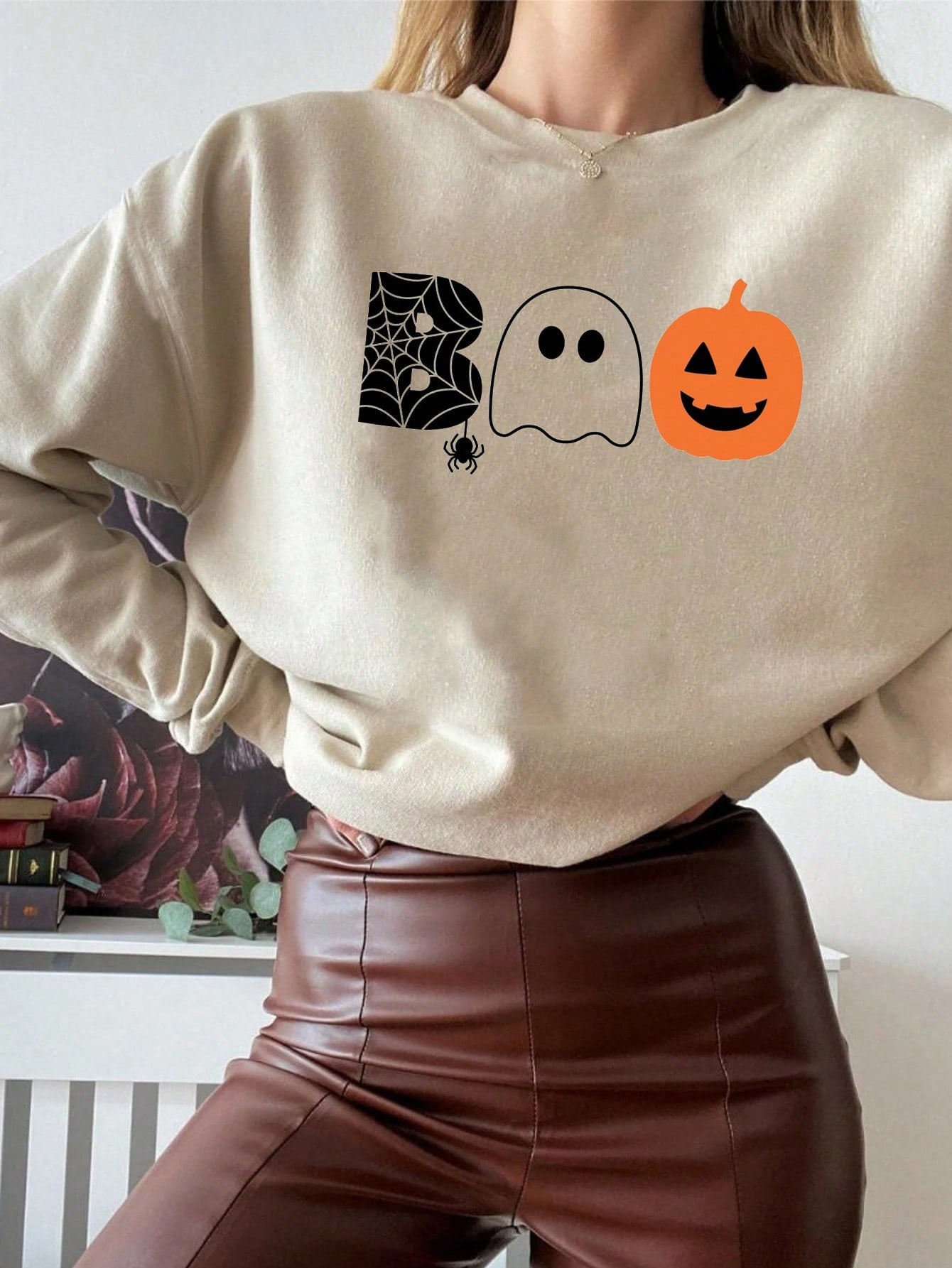 SHEIN LUNE Halloween Boo Sweatshirt, Halloween Ghost Sweatshirt, Halloween Pumpkin Sweatshirt, Ha... | SHEIN