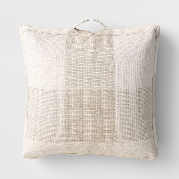 Plaid Outdoor Pouf Natural - Threshold™ designed with Studio McGee | Target