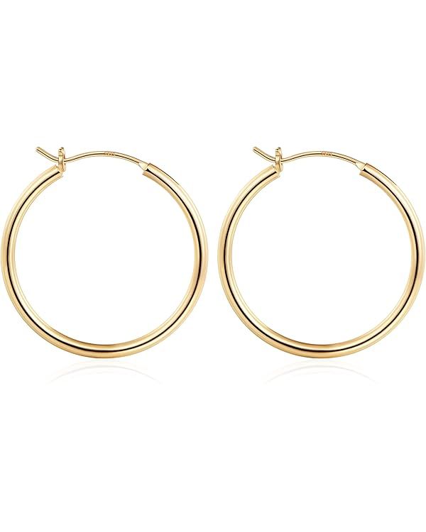 M MOOHAM Gold Hoop Earrings for Women, 14K Real Gold Steling Silver Post Hypoallergenic Hoops Ear... | Amazon (US)