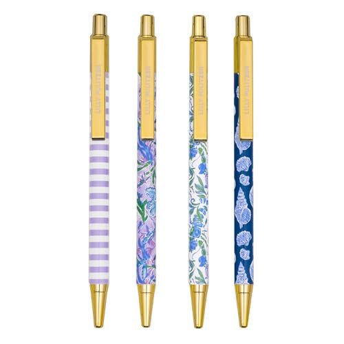 Lilly Pulitzer Black Ink Pen Set of 4, Retractable Pens for Home or Office, Colorful Plastic Click Pens, (Assorted) | Amazon (US)