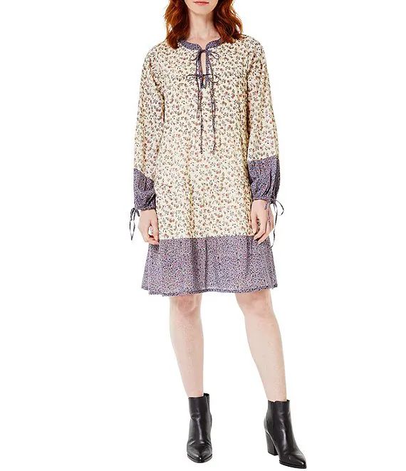 Aidan Notch Collar Long Sleeve Floral Print Serra Dress | Dillard's