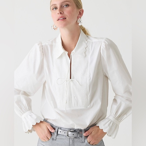 J Crew Scalloped popover top in cotton poplin BU247 | Poshmark