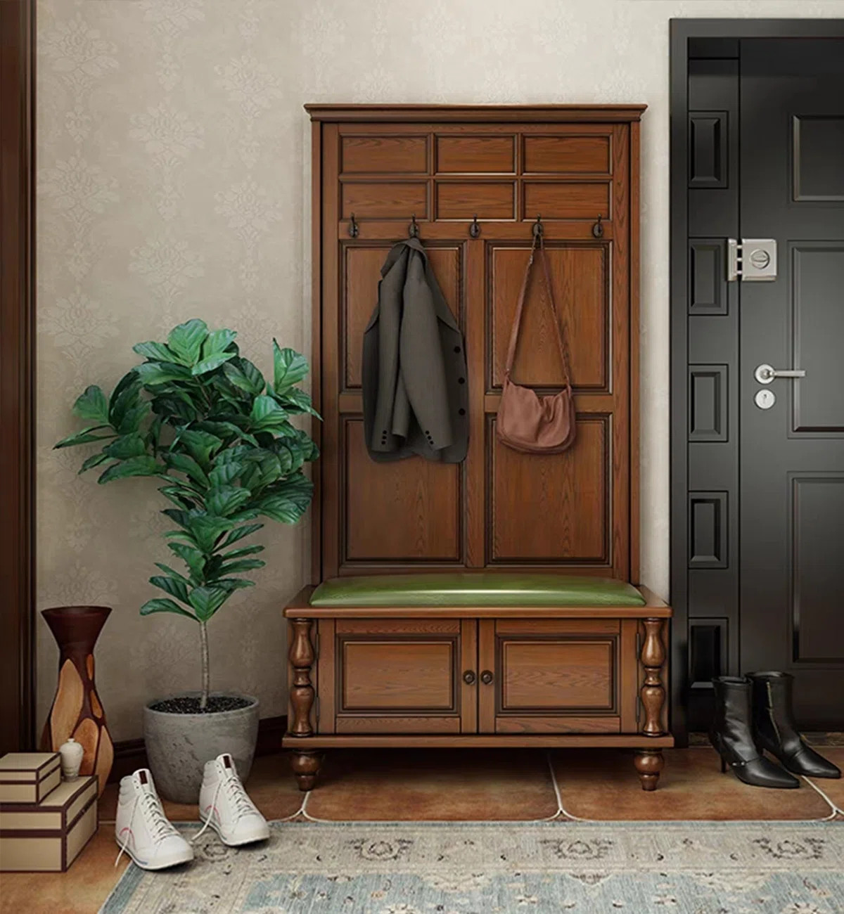 Solid Wooden Coat Rack Shoe Cabinet Integrated Shoe Bench | Wayfair North America