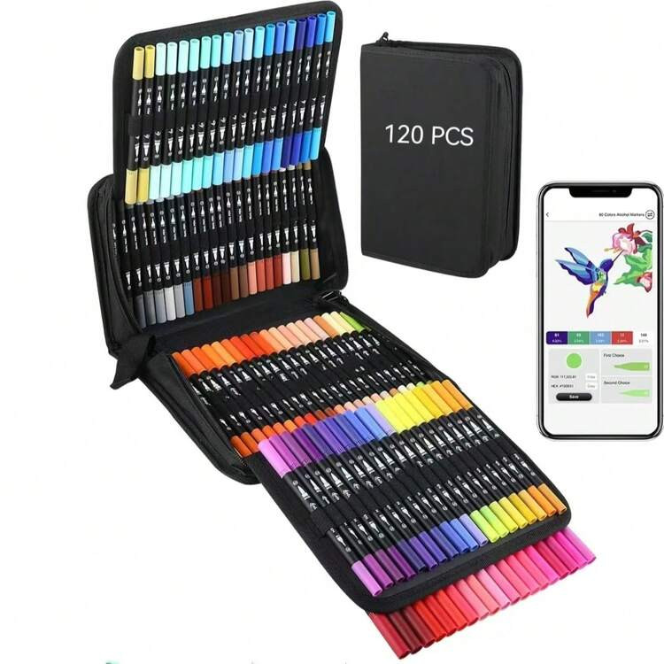 Art Markers Set, 72/100/120 Colors Dual Tip Brush Pens For Adult Coloring Book, Note-Taking, Call... | SHEIN