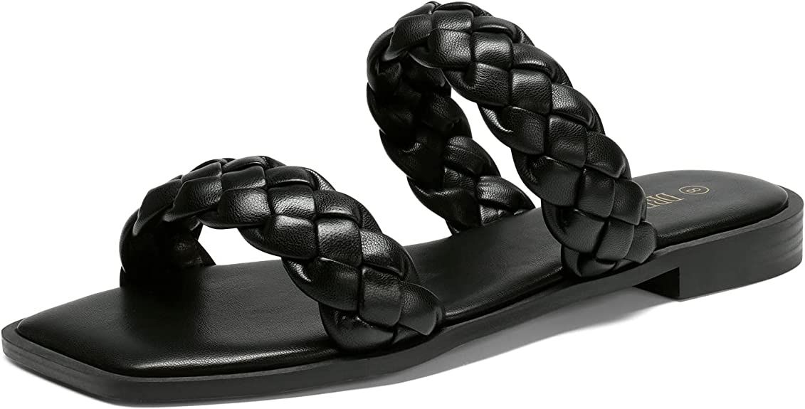 DREAM PAIRS Women's Braided Sandals Slip on Slides Two Straps Square Toe Dressy for Summer | Amazon (US)