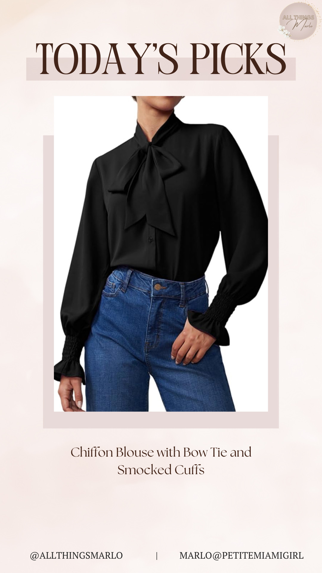 Chiffon Blouse with Bow Tie and Smocked Cuffs 

 #LTKSeasonal #LTKStyleTip #LTKWorkwear