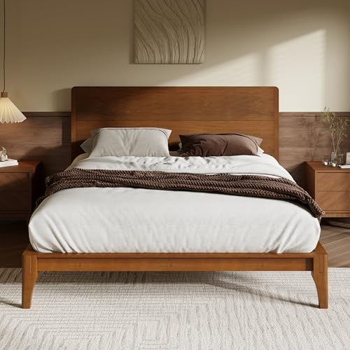 Merax Queen Size Bamboo Platform Bed Frame with Tall Headboard, Brown | Amazon (US)