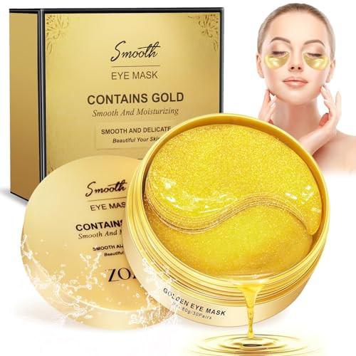 Gold Eye Mask-（60 Pcs） 24K Gold Under Eye Masks for Dark Circles, Under Eye Patches for Puffy Eyes, Reduce Wrinkles, Under Eye Bags, Moisturizing Improves Elasticity | Amazon (US)