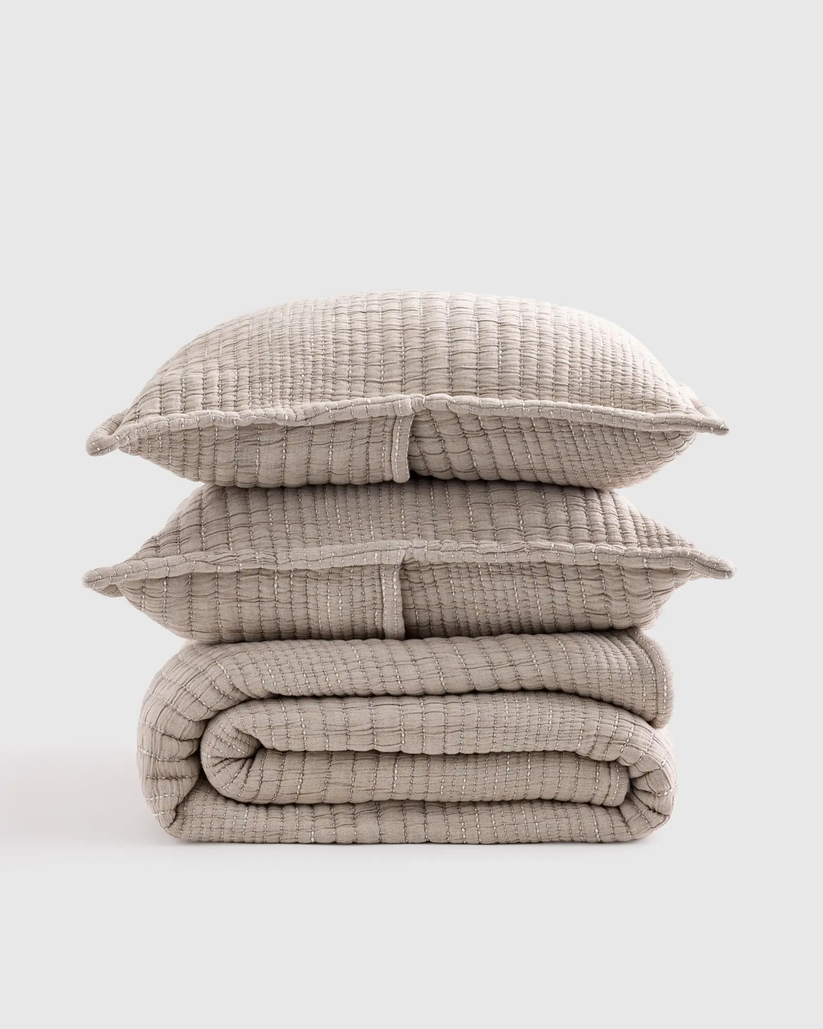Organic Cotton Channel Quilt Set in Taupe | Quince
