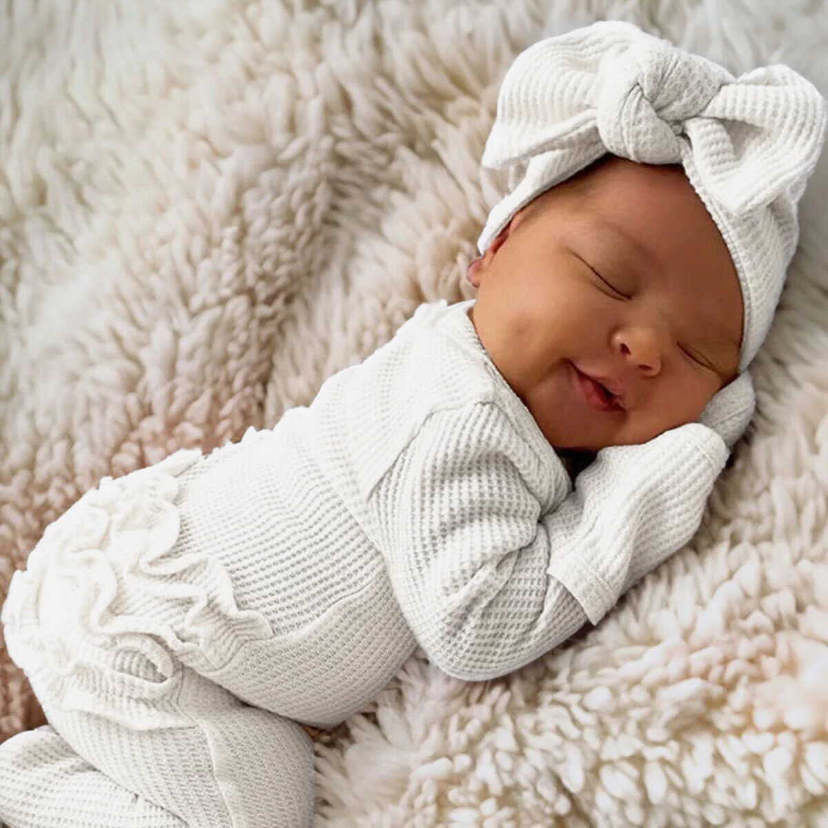 Organic Waffle 2-Way Zip Ruffle Footie, Lucent White | SpearmintLOVE