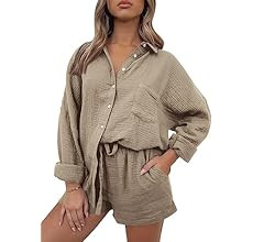 AUTOMET 2 Piece Outfits For Women Lounge Sets Pajama Sets Long Sleeve Button Down Oversized Shirt... | Amazon (US)