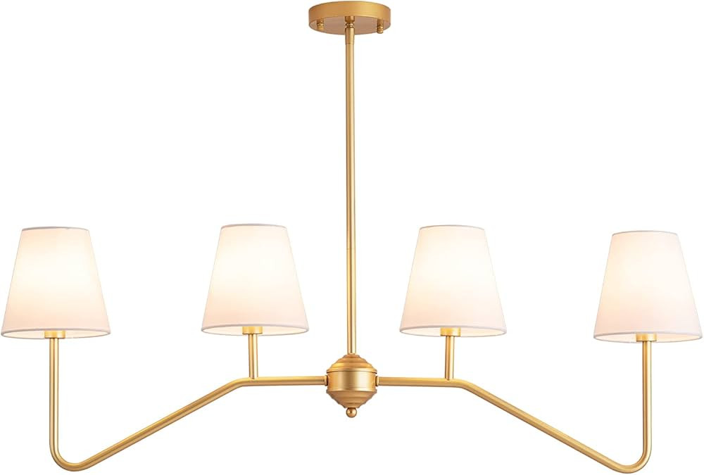 Amazon.com: 9MMML 39" 4 Arms Dining Room Light, Gold Body+ Fabric Shade Chandelier,Modern Pendant... | Amazon (US)