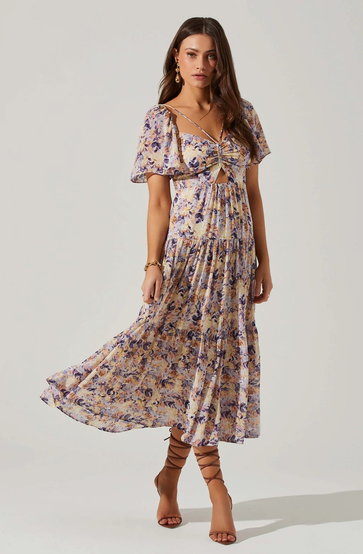 Floral Cinched Bust Cutout Center Midi Dress | ASTR The Label (US)