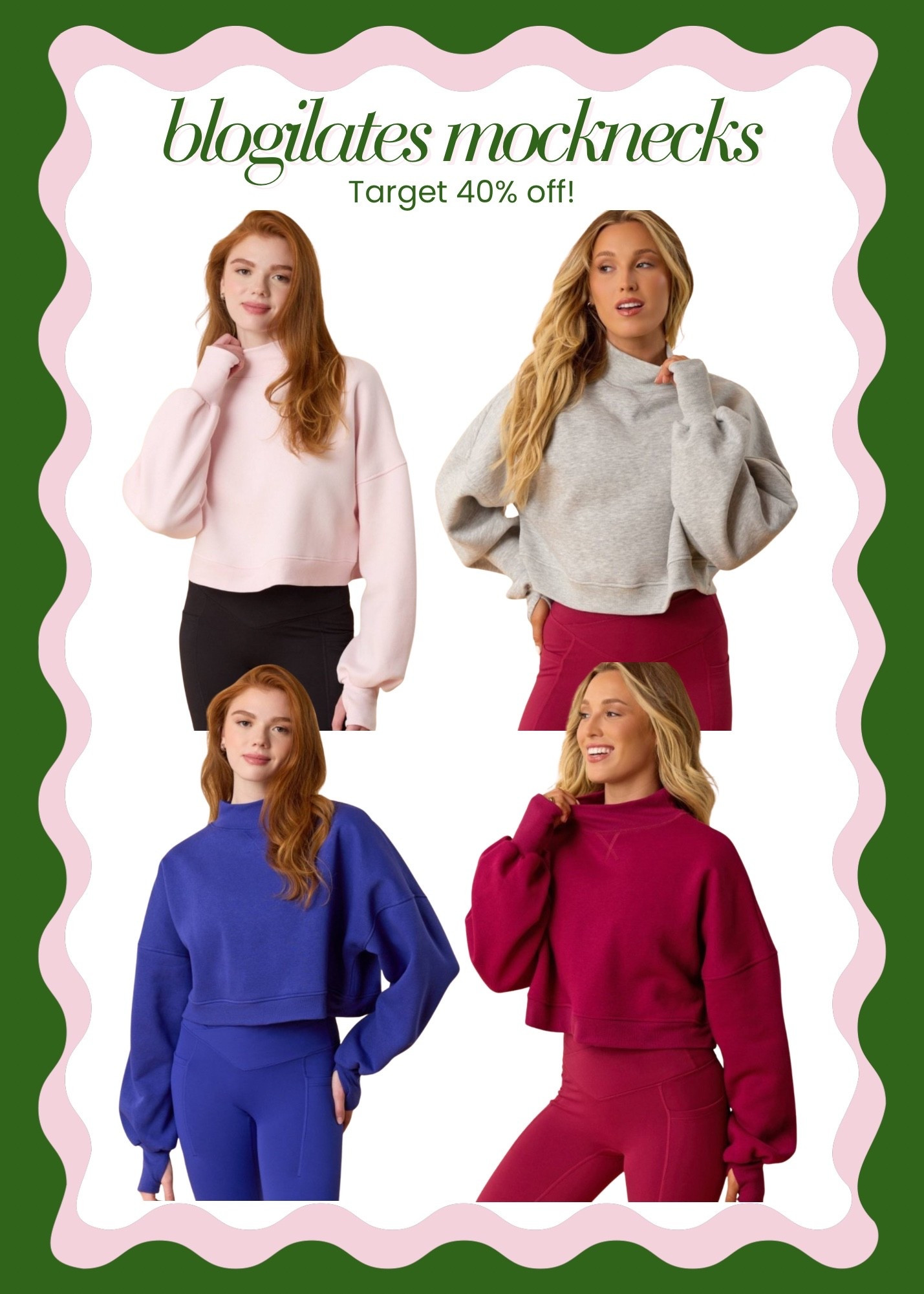 NEW Blogilates mocknecks at Target and they are 40% off today! The colors are SO good! 

#LTKFindsUnder50 #LTKSaleAlert
