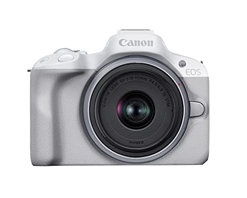 Canon EOS R50 Mirrorless Camera RF-S18-45mm F4.5-6.3 is STM Lens Kit, 24.2 Megapixel CMOS (APS-C) Sensor, 4K Video, Hybrid Camera, Photo and Video, Vlogging, Content Creator, RF Mount, White | Amazon (US)