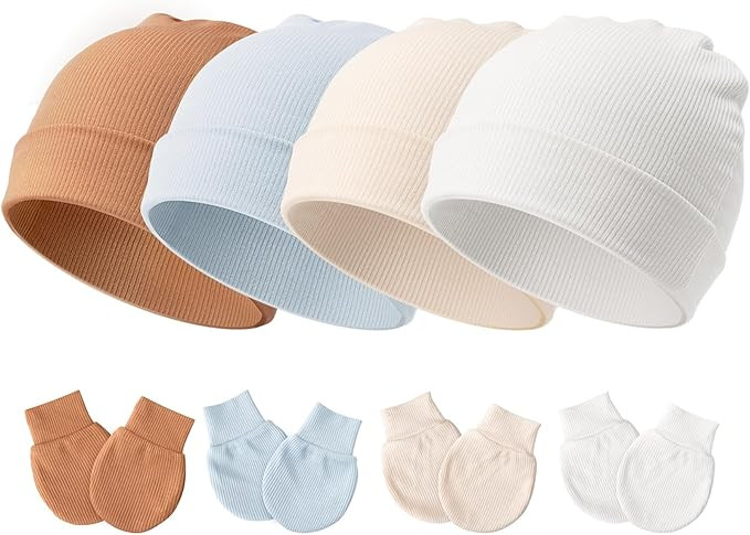 BQUBO Baby Hats and Mittens Infant Cotton Beanie Gloves No Scratch Set Newborn Hospital Hat for B... | Amazon (US)