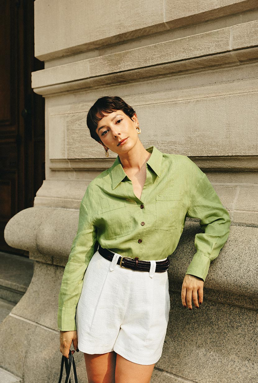 Benoite Linen Shirt - Olive Green | Petite Studio NYC