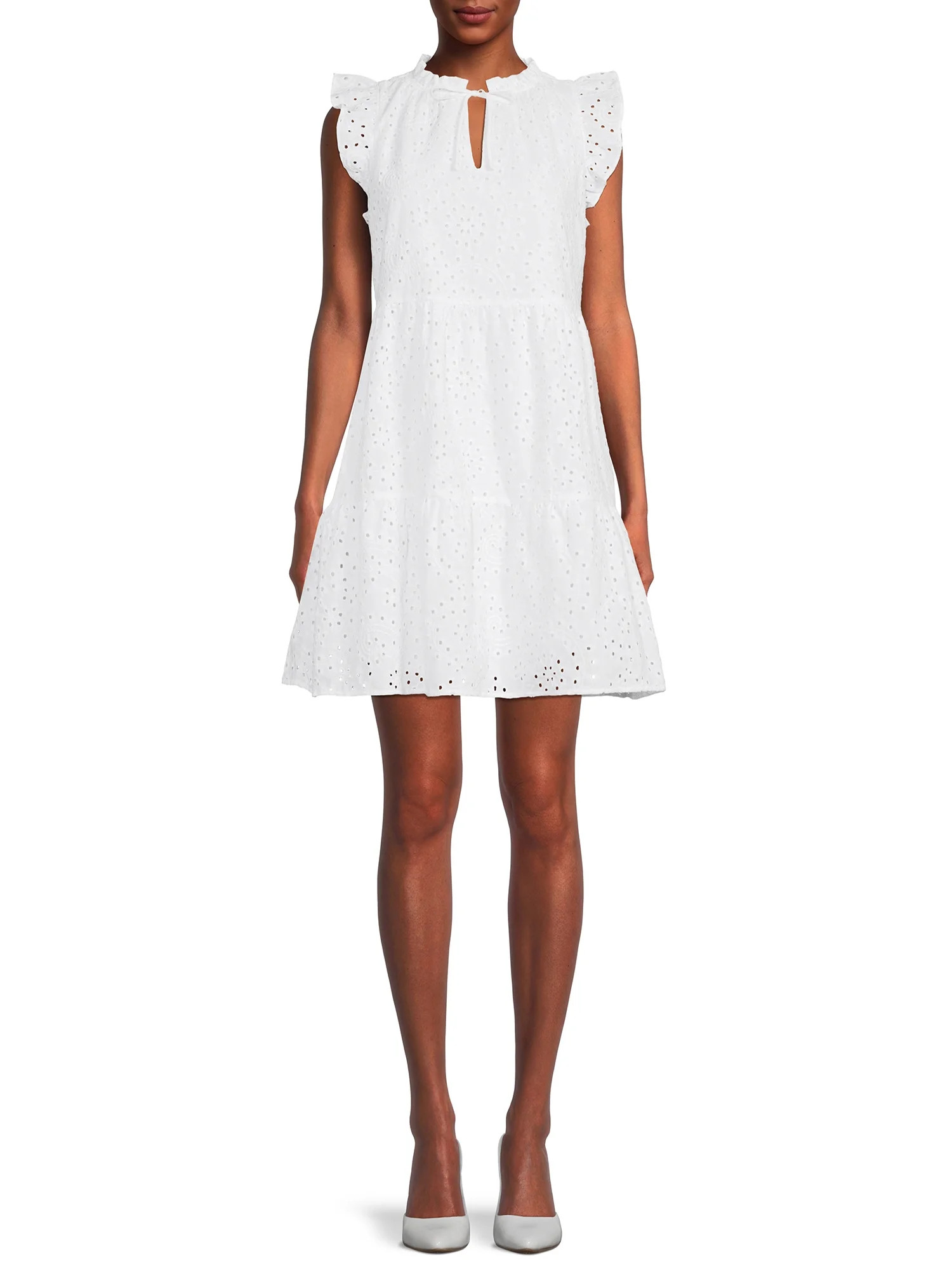 Time and Tru Women's Flutter Sleeve Woven Dress | Walmart (US)