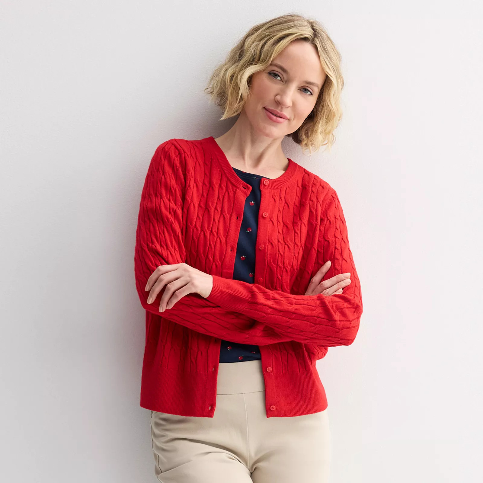 Women's Croft & Barrow® Extra Soft Classic Cable Knit Cardigan | Kohl's