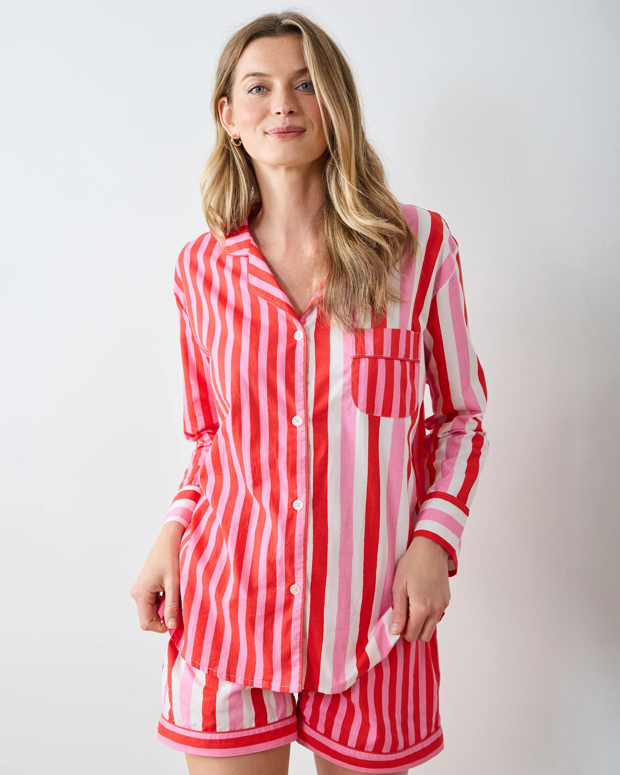 Organic Cotton Long Sleeve & Shorts Pajama Set in | Women's Plus Size 6X | Pink | Printfresh