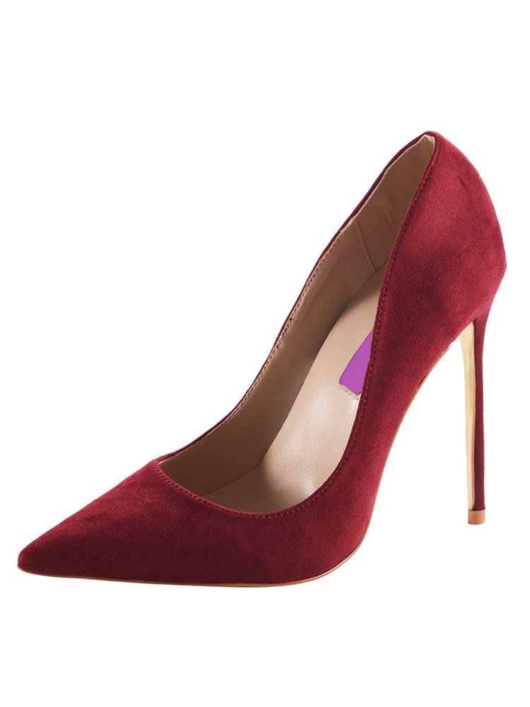 Burgundy High Heels Pointed Toe Terry Stiletto Slip On Pumps For Women | Milanoo