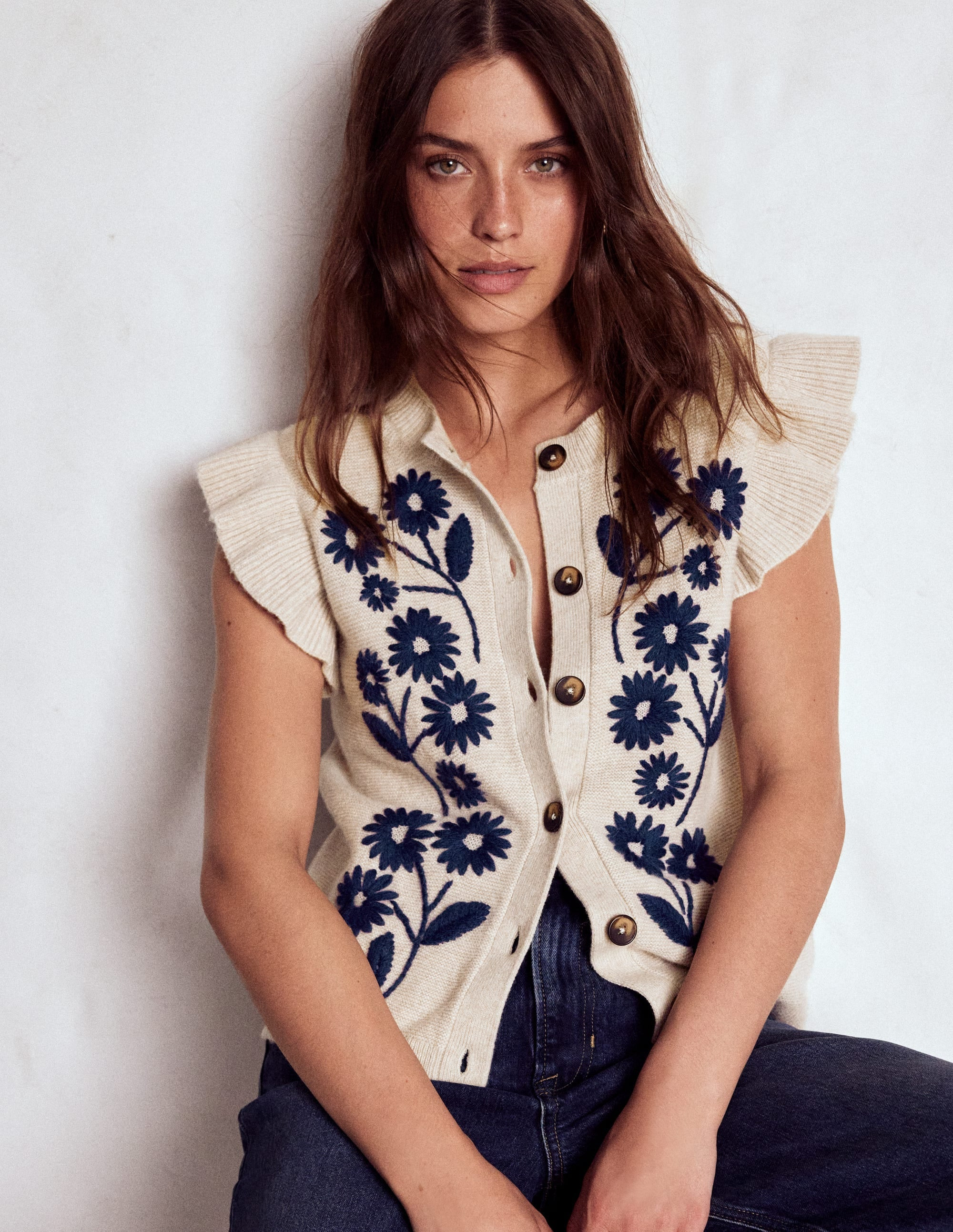 Frill Detail Waistcoat-Oatmeal Melange | Boden (US)