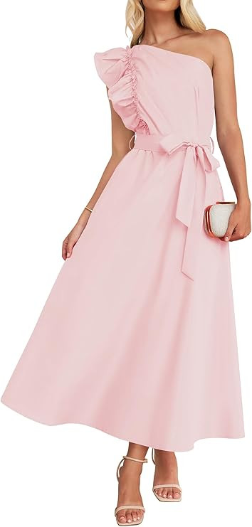 ZESICA Women's Summer One Shoulder Ruffle Dress 2024 Sleeveless Empire Waist Boho Flowy Maxi Dres... | Amazon (US)