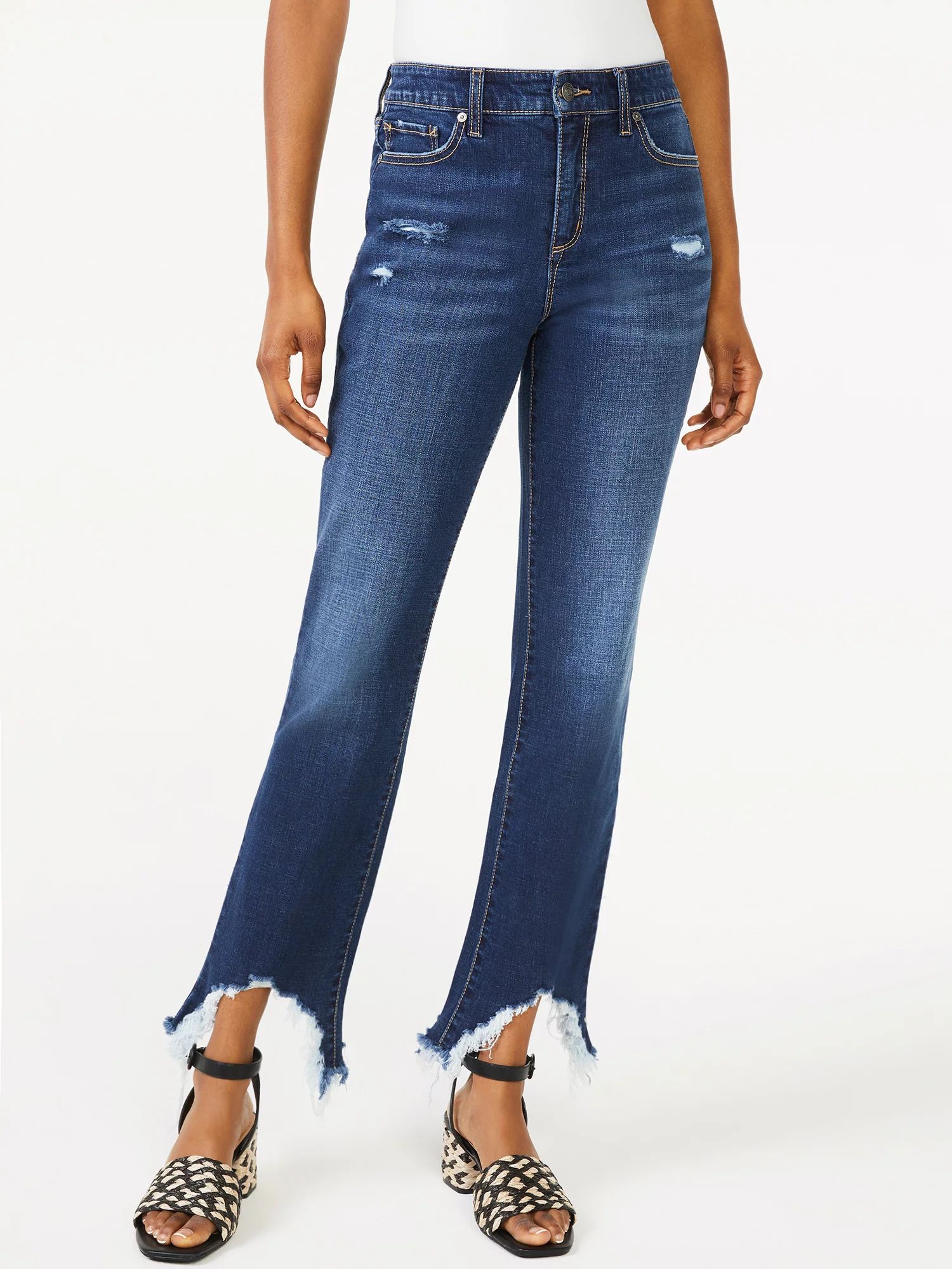 Scoop Women's Crop Flare Jeans with Sharkbite Hem - Walmart.com | Walmart (US)