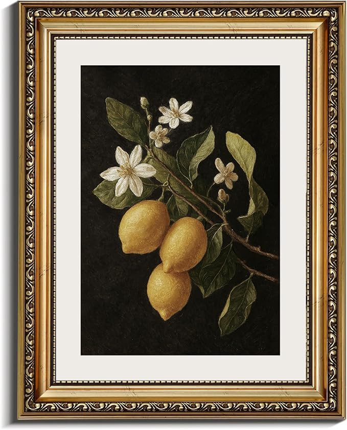 InSimSea Retro Gold Framed Wall Art, Vintage Lemon Branch Canvas Prints Art, Small Kitchen Shelf ... | Amazon (US)