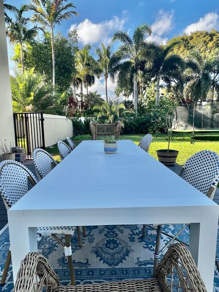 10’ long table, seats 10. We’re in love! It extends with a leaf, if you don’t need it this big. Outdoor table. Outdoor furniture. Patio set. Bistro. Coastal. Serena and lily style. 

#LTKSeasonal #LTKhome