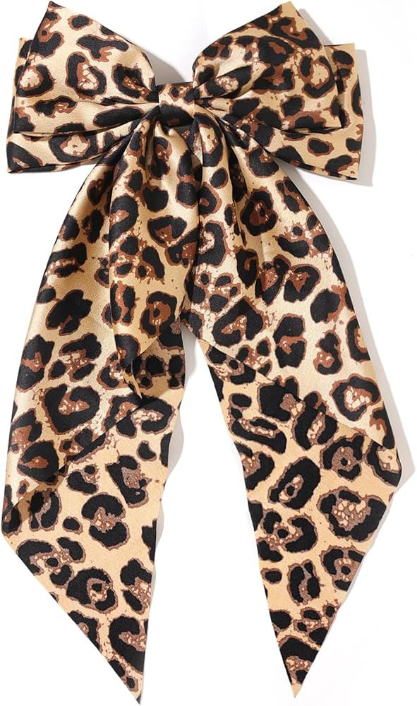 Hair Bows for Women Big Bow Hair Clips with Long Tail Hair Ribbon Satin Leopard Hair Bow Barrette... | Amazon (US)