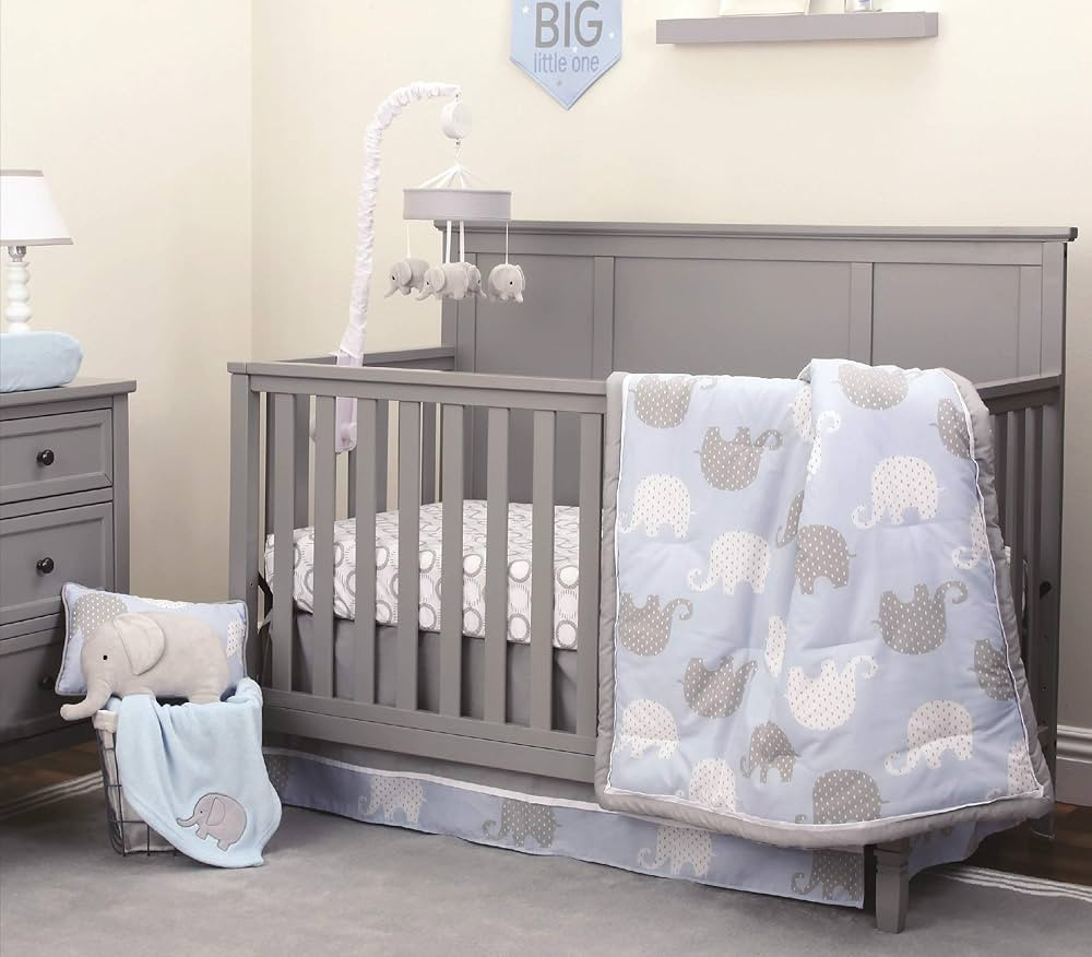 NoJo Blue/Grey Elephant - 4-Piece Nursery Crib Bedding Set | Amazon (US)
