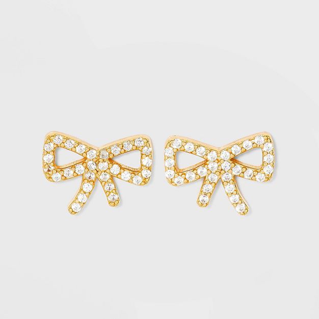 SUGARFIX by BaubleBar Crystal Bow Delicate 14k Stud Earrings - Gold | Target