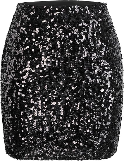 MANER Women's Sequin Skirt Sparkle Stretchy Bodycon Mini Skirts Night Out Party | Amazon (US)