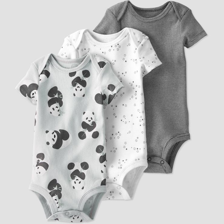 little Planet By Carter's Baby 3pk Organic Cotton Panda Bodysuit - Gray | Target
