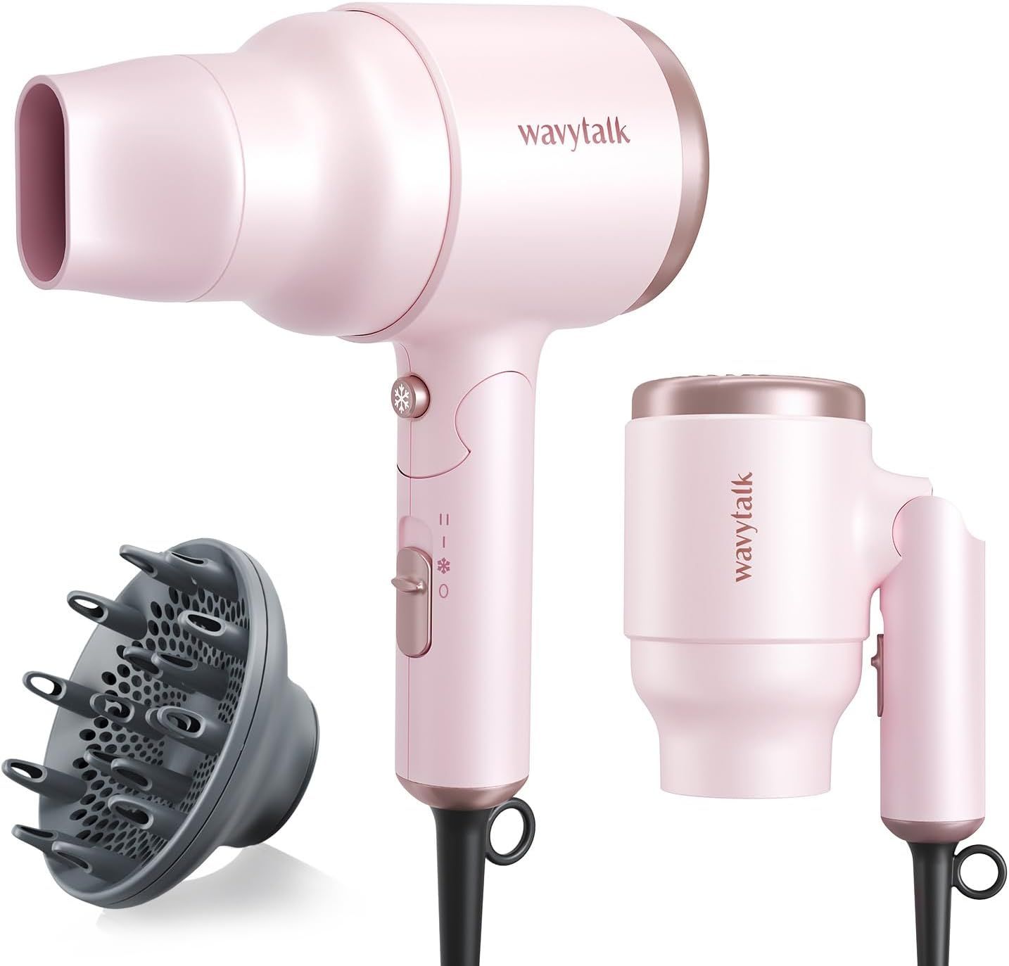 Wavytalk Hair Dryer with Diffuser, Mini Blow Dryer with Folding Handle, 1600W Quiet Lightweight H... | Amazon (US)