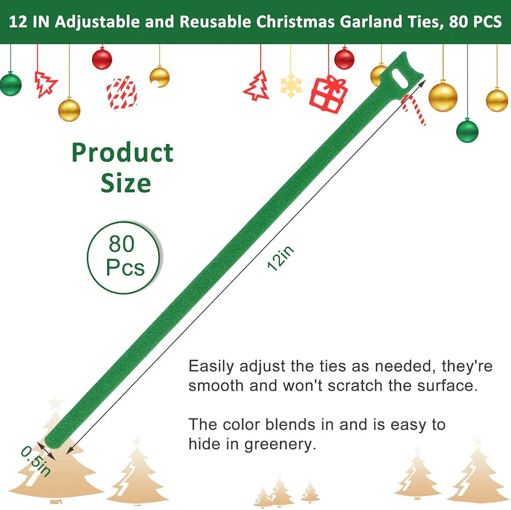 80Pcs Christmas Garland Ties Green Hook and Loop Adjustable Holiday Garland Hanger Nylon Garden P... | Amazon (US)
