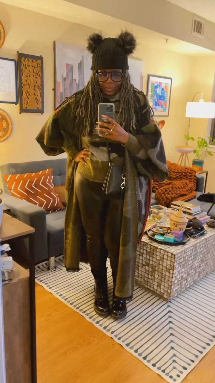 Perfect outfit for thrifting: this furry eared hat, camo sweater, camo kaftan (via @Kaftanated on IG), leather leggings & patent Doc Martin’s 😉✨ #eclectic #boho #style #fashion 

#LTKfindsunder50 #LTKfindsunder100 #LTKstyletip