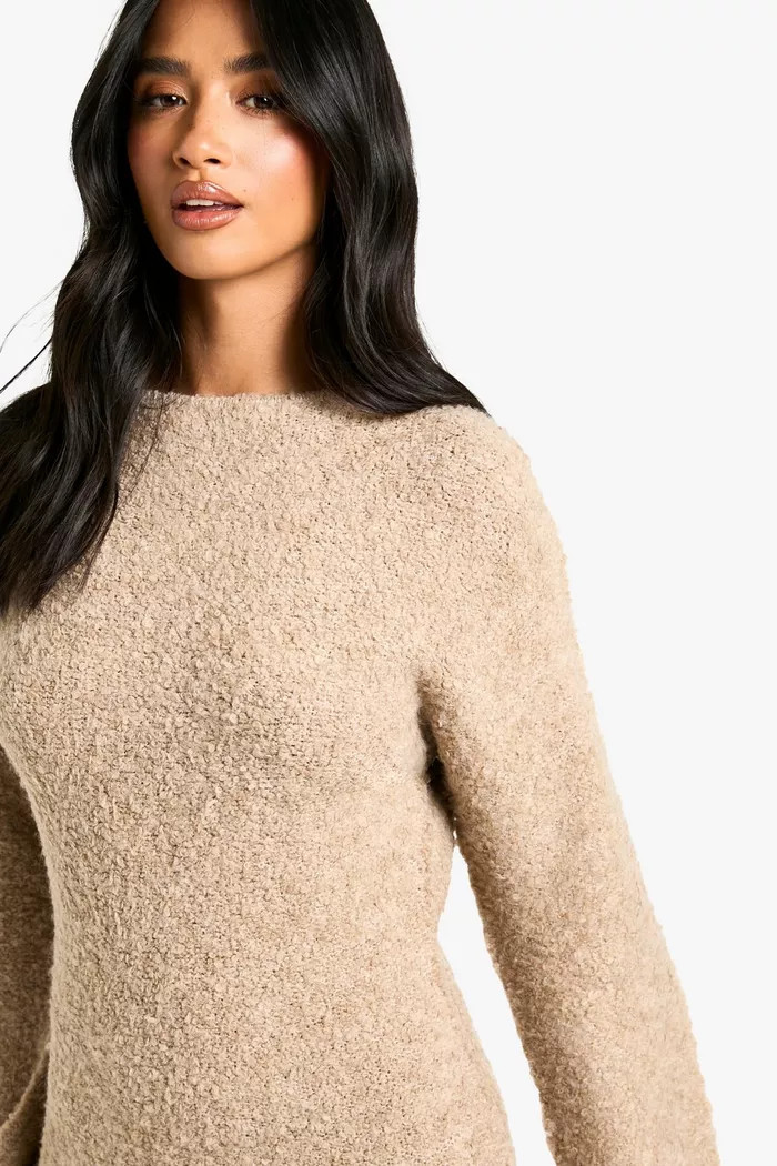 Petite Borg Flare Sleeve Knitted Maxi Dress | boohoo (US & Canada)
