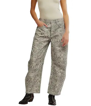 Free People We The Free Good Luck Denim Snake Print Mid Rise Barrel Jeans | Dillard's | Dillard's