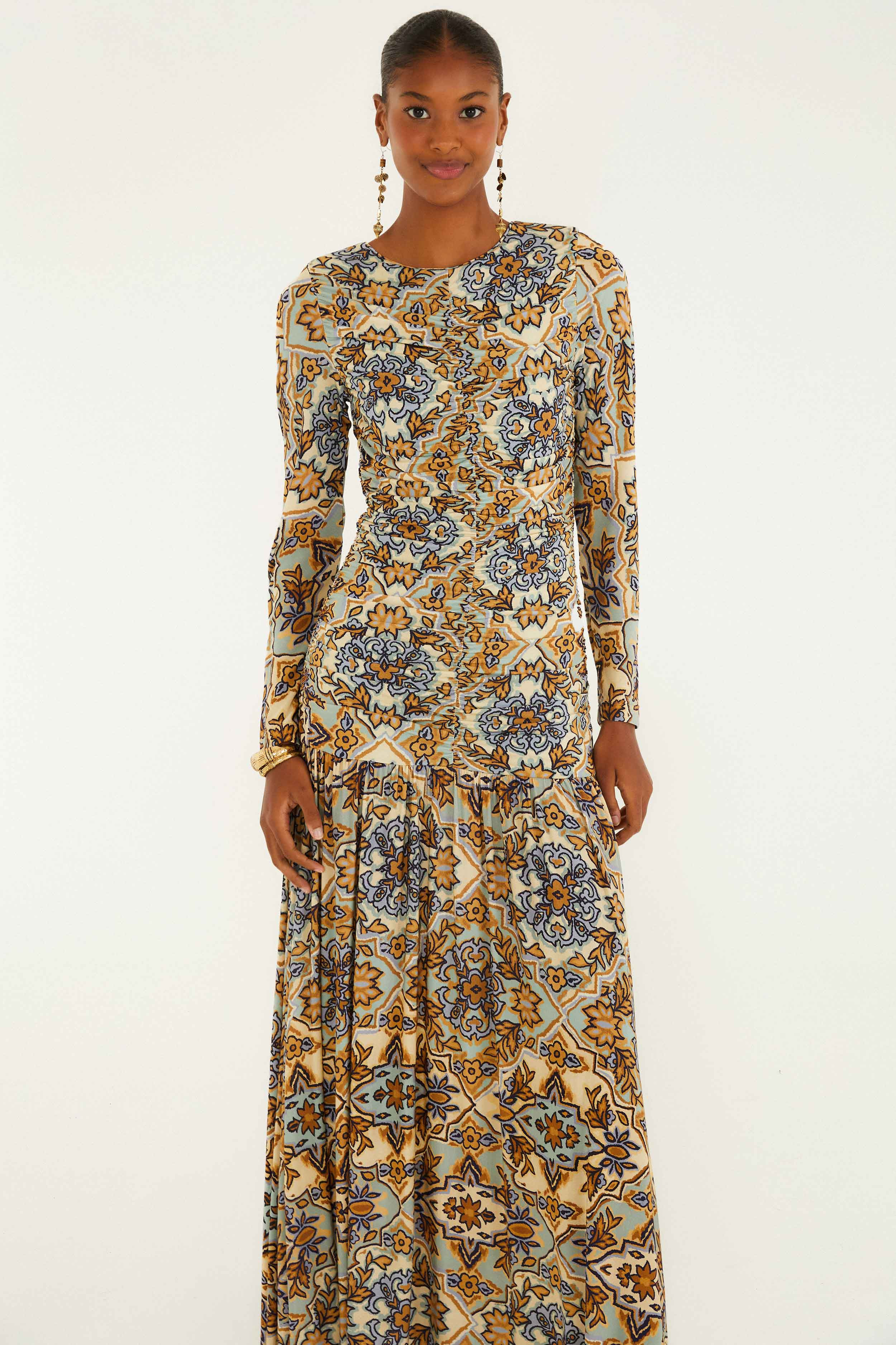 Blue Winter Tapestry Long Sleeve Maxi Dress | FARM Rio | FarmRio (US)