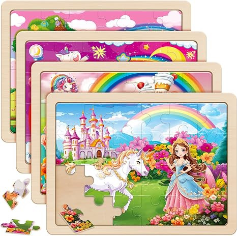 SYNARRY Large Unicorn Princess Fairy Wooden Puzzles for Girls Gift Box(12.2 * 9.4 in), 24 Pcs Puz... | Amazon (US)