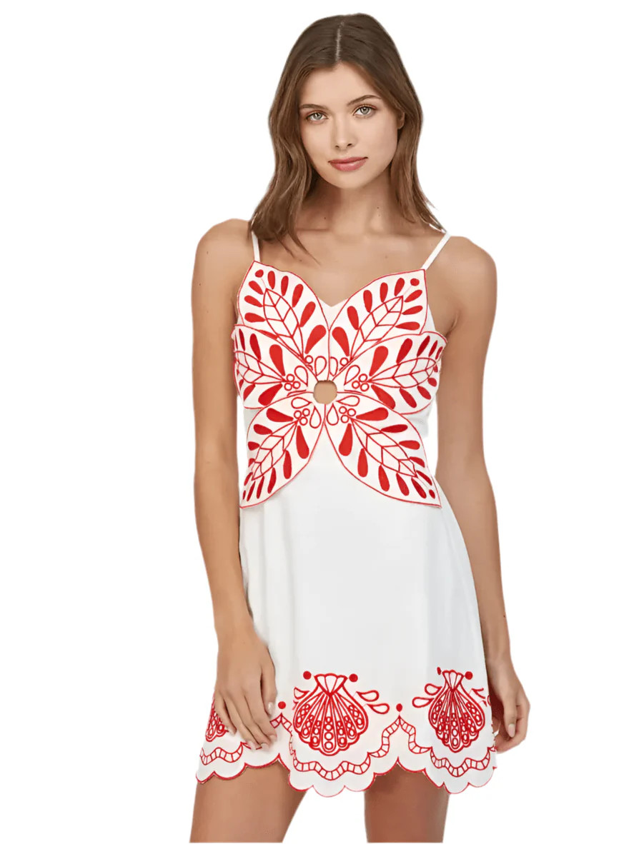 Red embroidered floral sundress with cut out | Mulberry & King