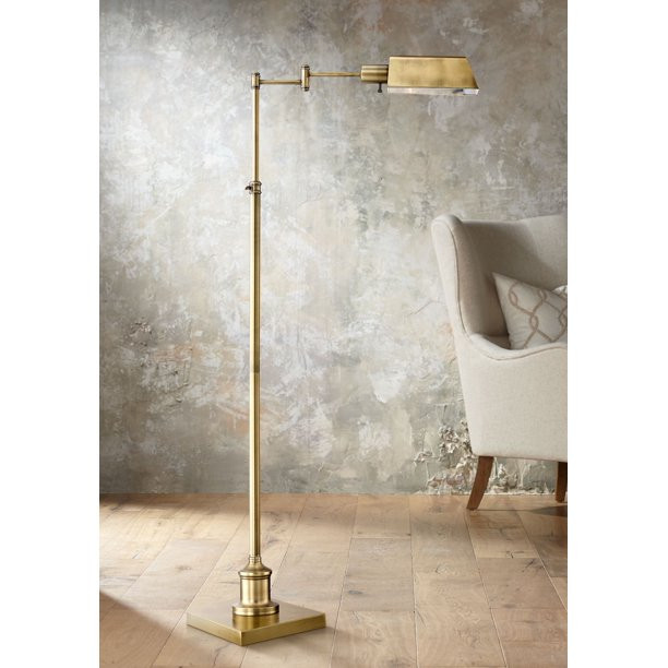 Regency Hill Modern Pharmacy Floor Lamp Aged Brass Adjustable Swing Arm Metal Shade for Living Ro... | Walmart (US)