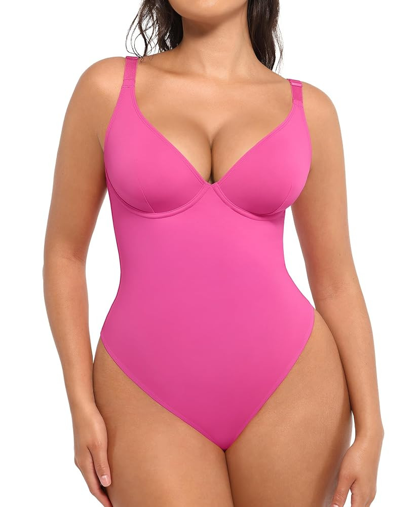 FeelinGirl Shapewear Bodysuits for Women Tummy Control Body Suits Deep V Neck Thong Body Shaper | Amazon (US)