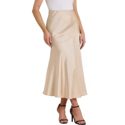 INSPIRE CHIC Women's Satin Maxi Fall High Waist Casual Cocktail Party Wedding Mermaid Long Skirts Small Champagne | Target