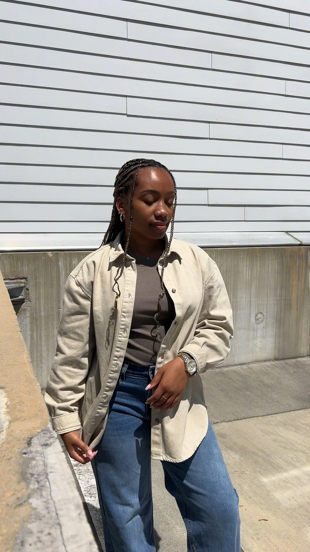 Day 26💙 outfit inspo | M in both shirts
Jeans: Fashion Nova

30 days of outfits, daily ootd, wide leg jeans, oversized denim shirt jacket, shacket, jersey crew neck basic fitted short sleeve tshirt, Yeezy foam runner, two tone watch

#LTKStyleTip #LTKFindsUnder50